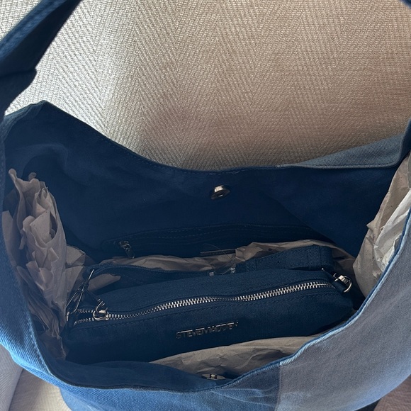 Steve Madden Denim and Black Hobo Bag With small Crossbody bag inside - Picture 8 of 12